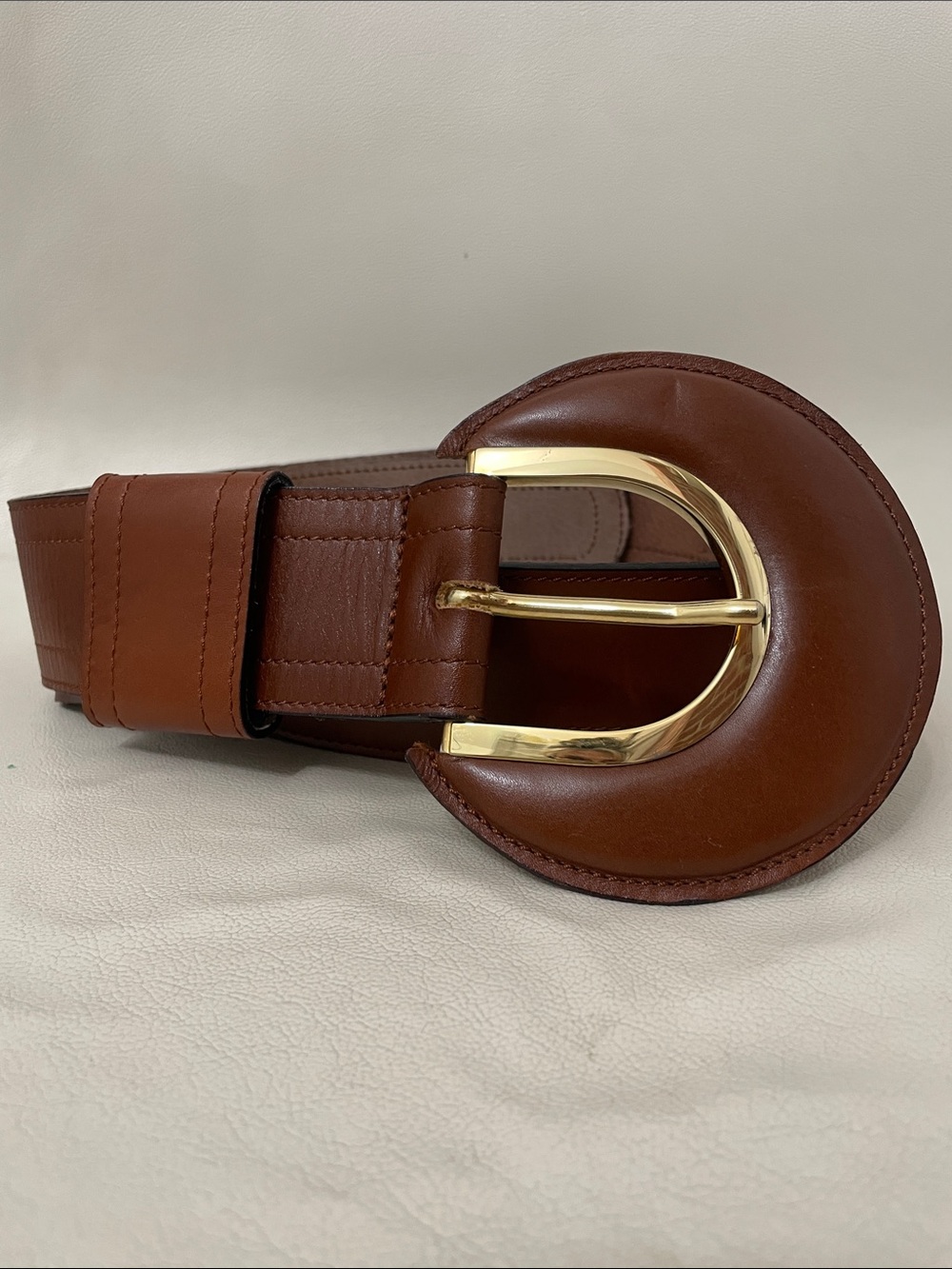 MaxMara Vintage La Cage Aux Folles Cognac Leather Belt with Gold Buckle - M